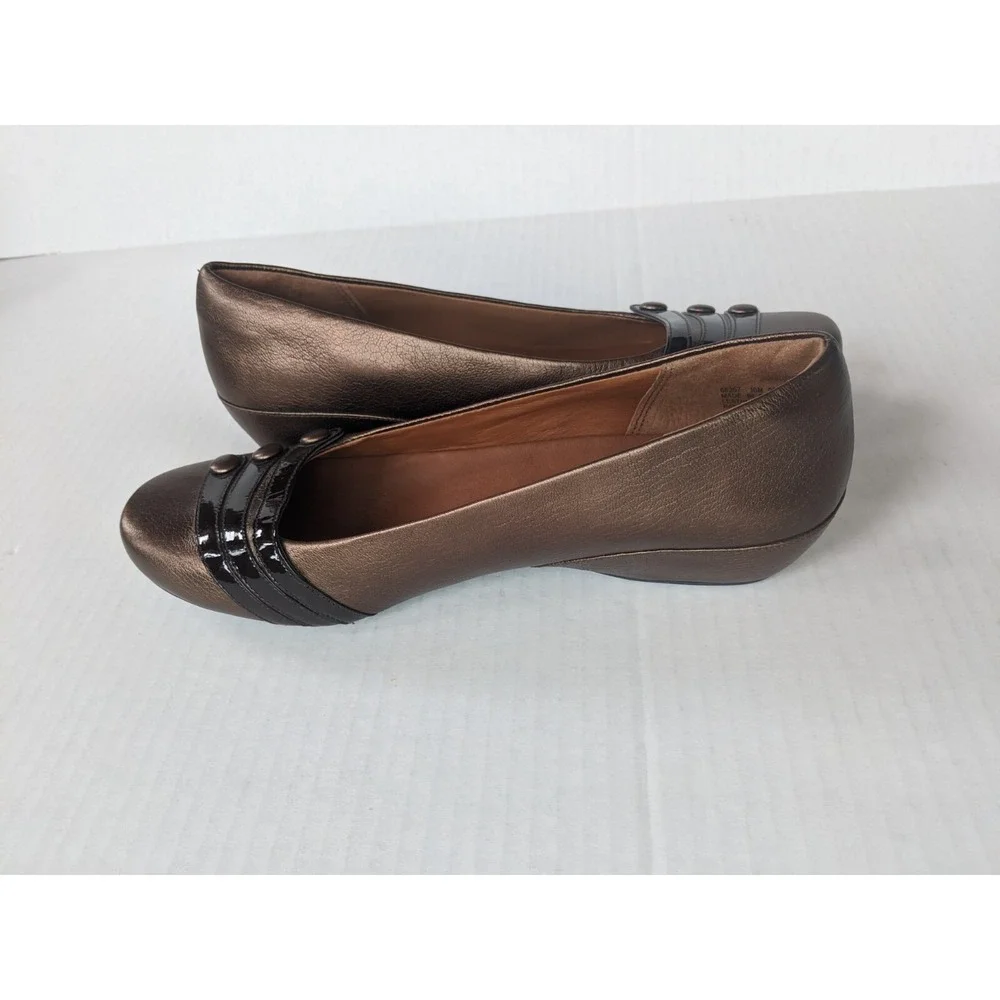 Clarks Artisan Shoes Womens  sz 10 M Leather Brown Gold Wedge NEW
